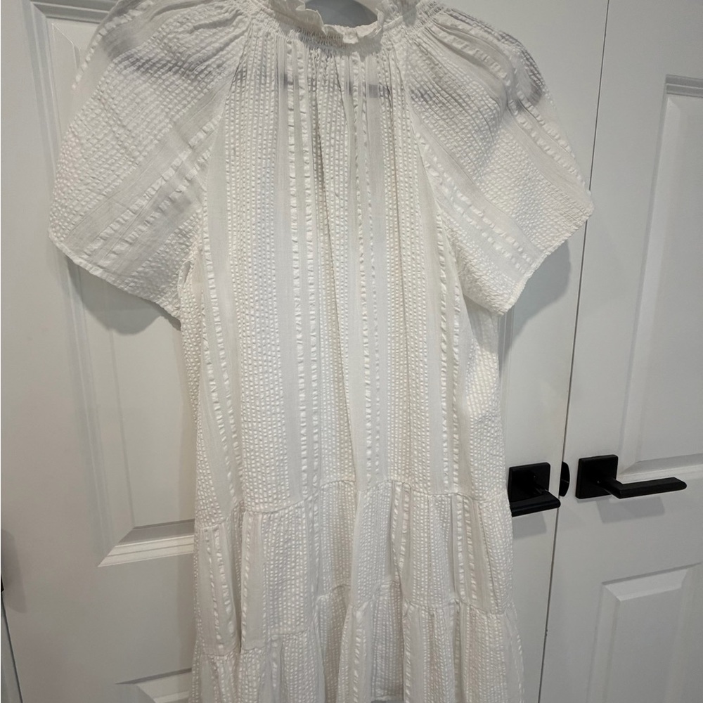 J. Crew Ruffle-trim tiered dress white cotton dobby Small NEW WITH TAG